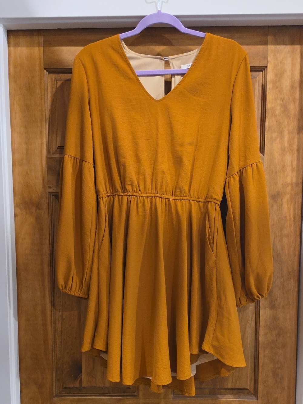 V-Neck Long Sleeve Elegant Orange Rust Dress